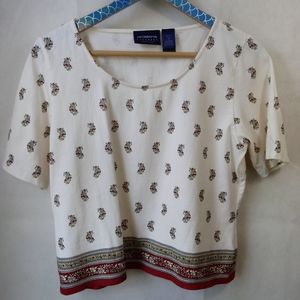 Vintage Liz Claiborne Ivory Maroon Floral Top PM
